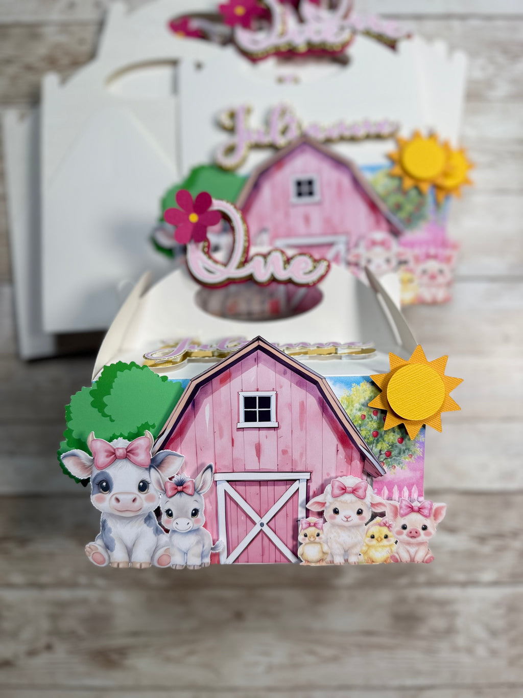Pink Farm Favor Boxes