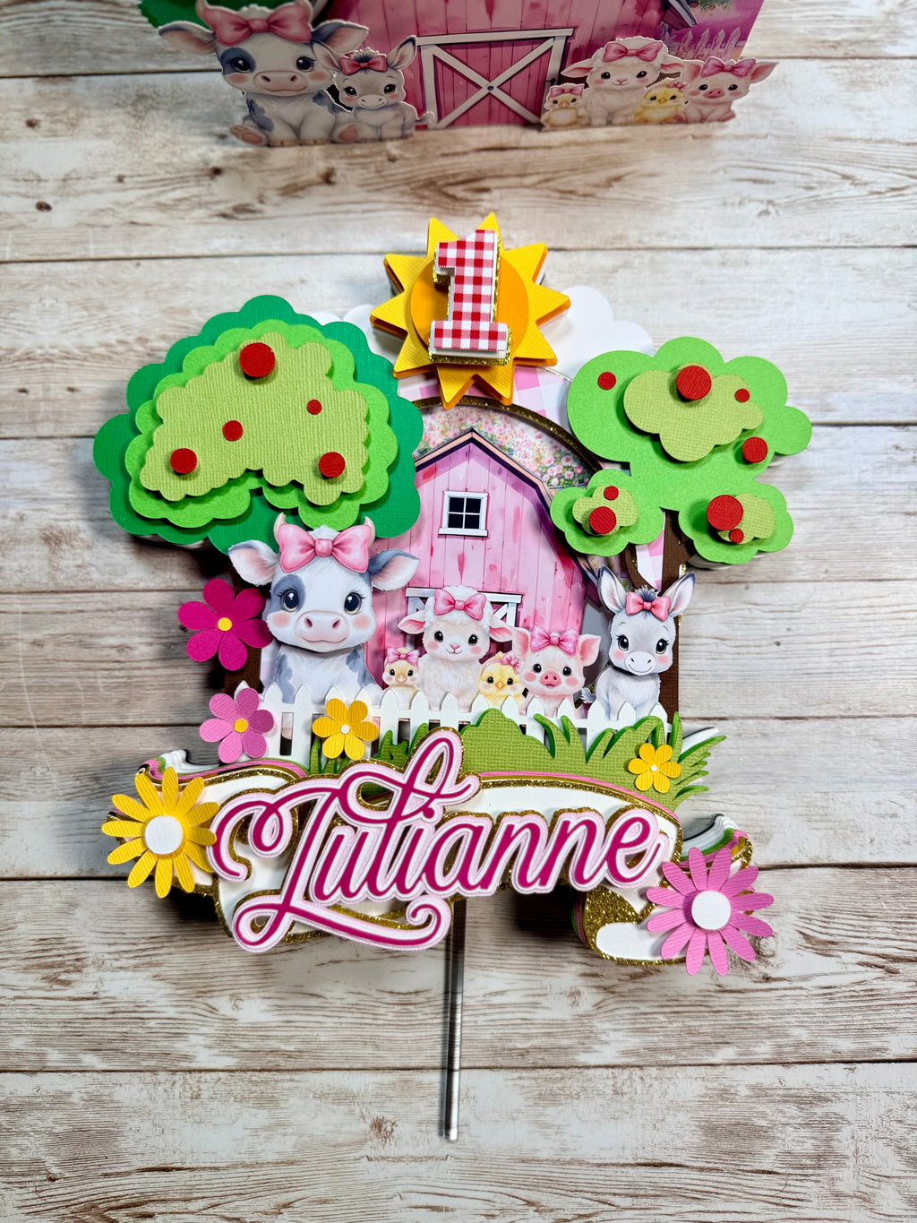 PINK FARM CAKE TOPPER