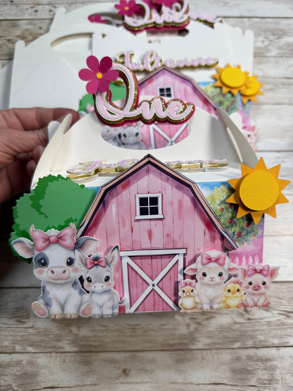 Pink Farm Favor Boxes