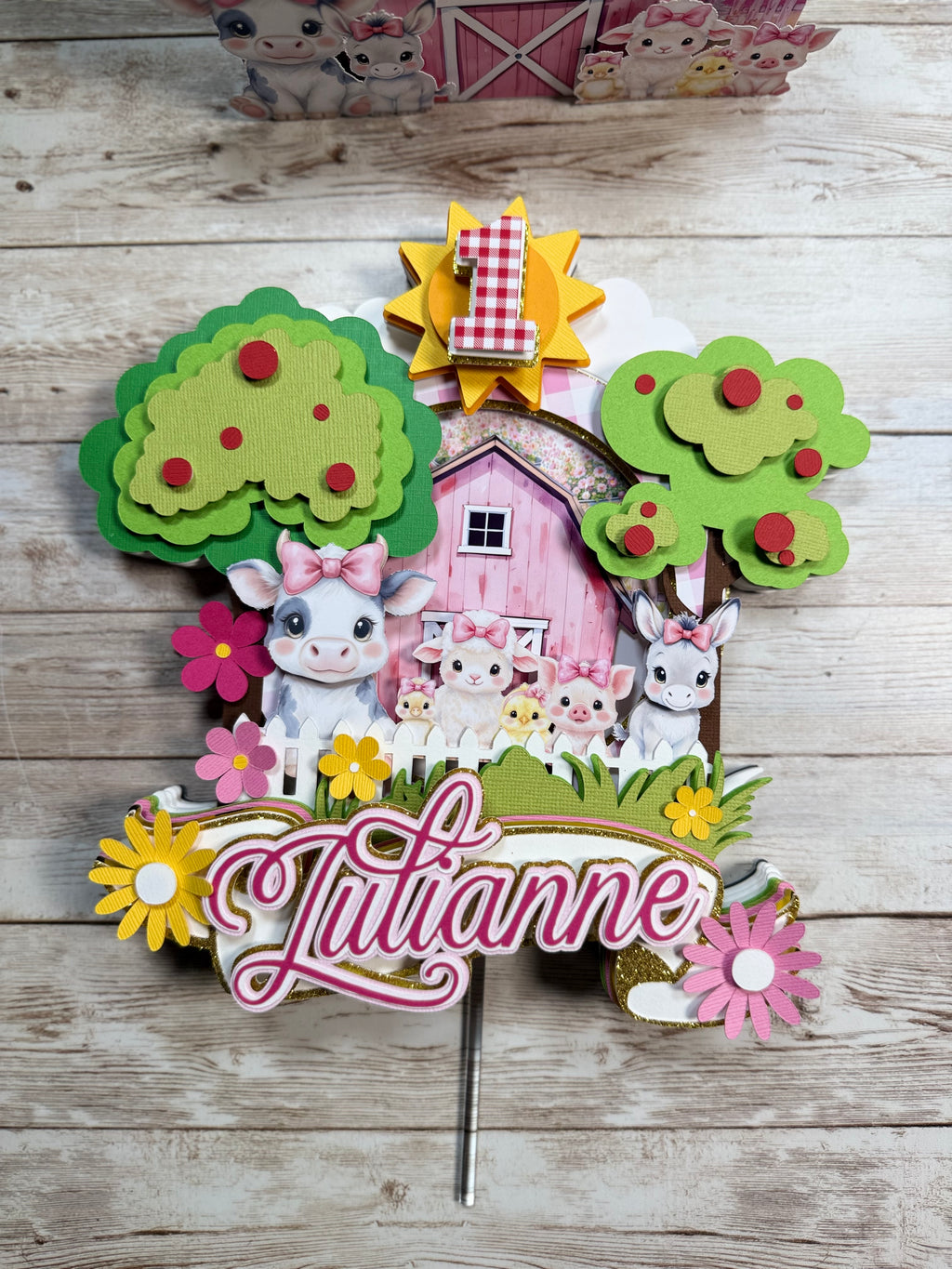 PINK FARM CAKE TOPPER