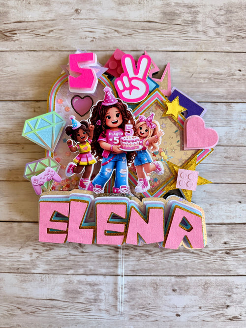 Pink Blox Shaker Cake Topper