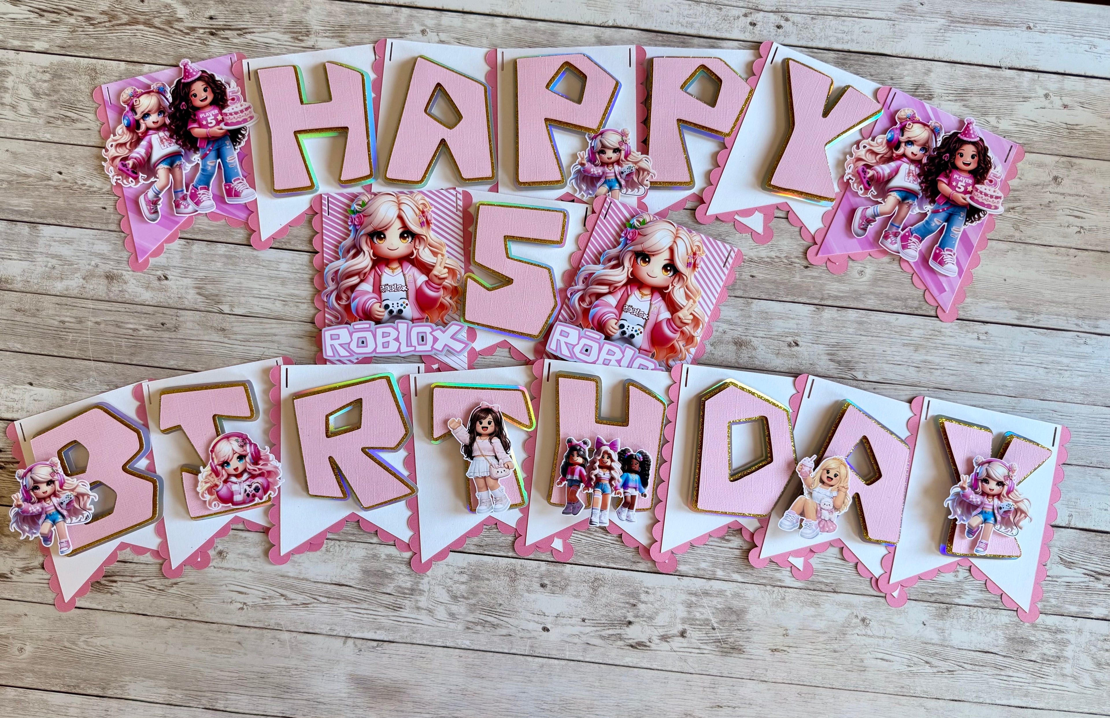 PINK GAMER GIRL BIRTHDAY BANNER