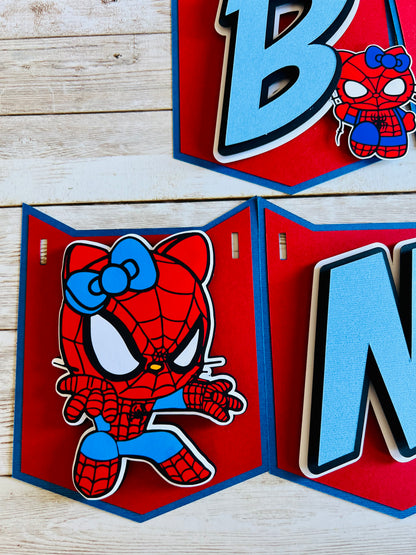 Hello Kitty Spiderman birthday banner