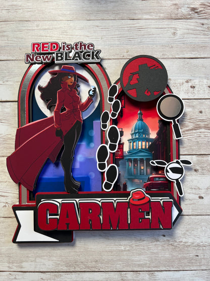 Carmen Sandiego cake topper