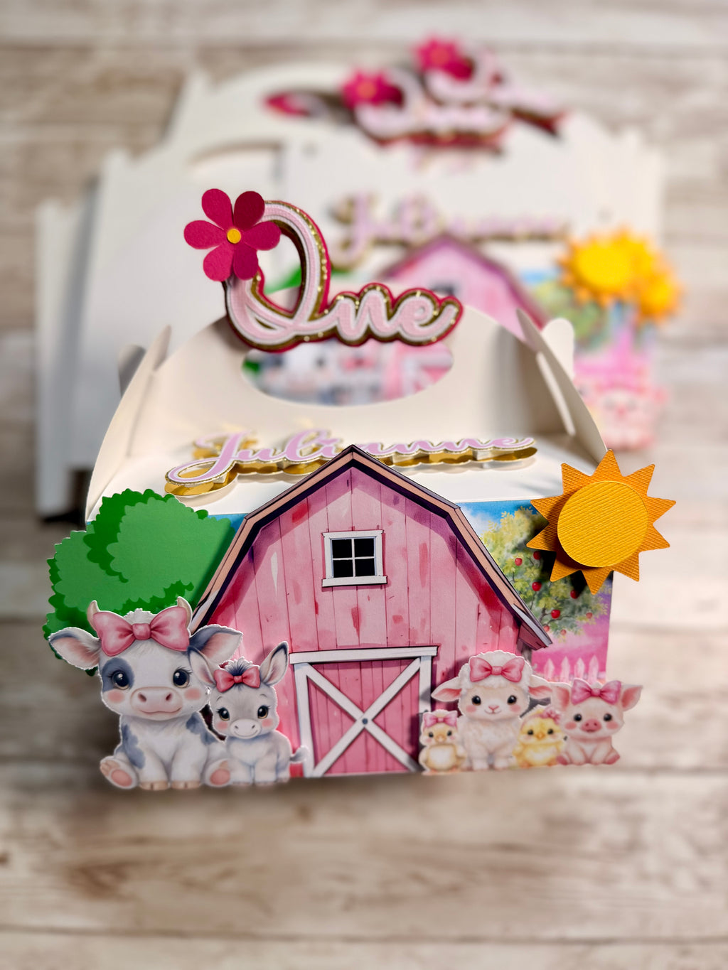 Pink Farm Favor Boxes