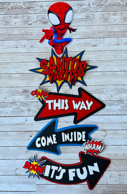 spidey and his friends party signs