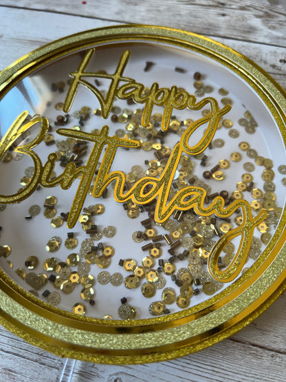 gold glitter cake topper
