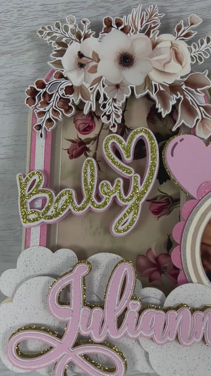 Baby shower cake topper includes sonogram