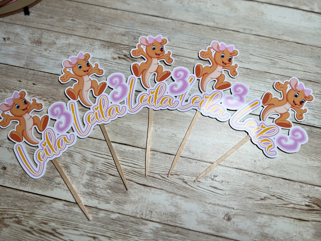 Personalized Baby Kangaroo Cupcake Toppers