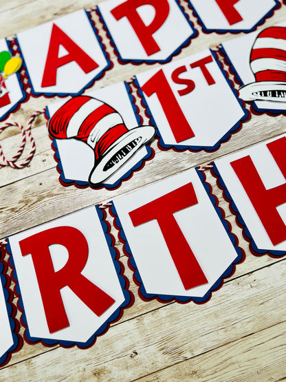 Dr Seuss Cat in The Hat Birthday Banner