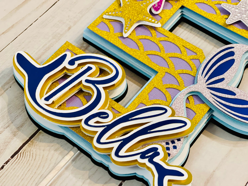 Mermaid Cake Topper, Personalized Cake Topper,