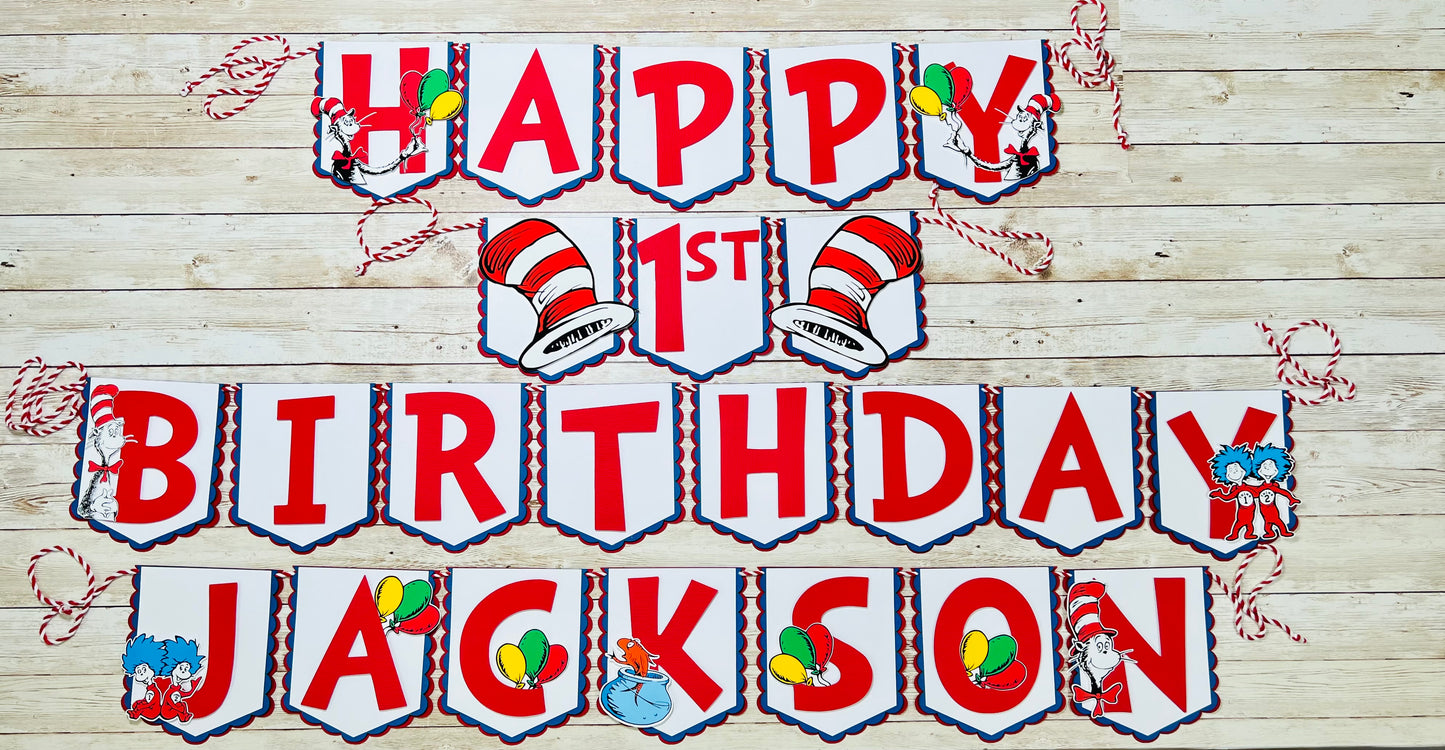 Dr Seuss Cat in The Hat Birthday Banner
