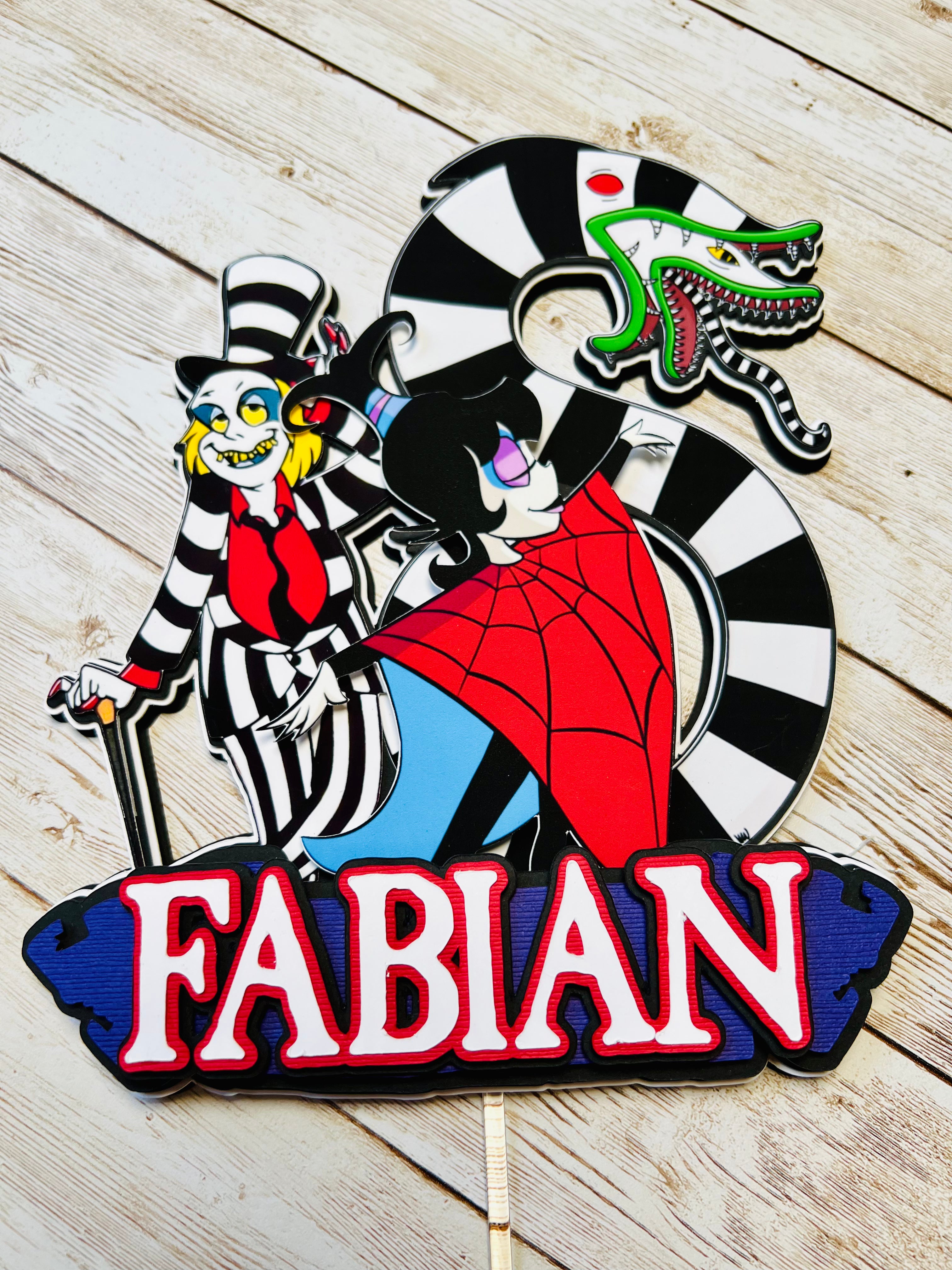 personalized Beetlejuice cake topper